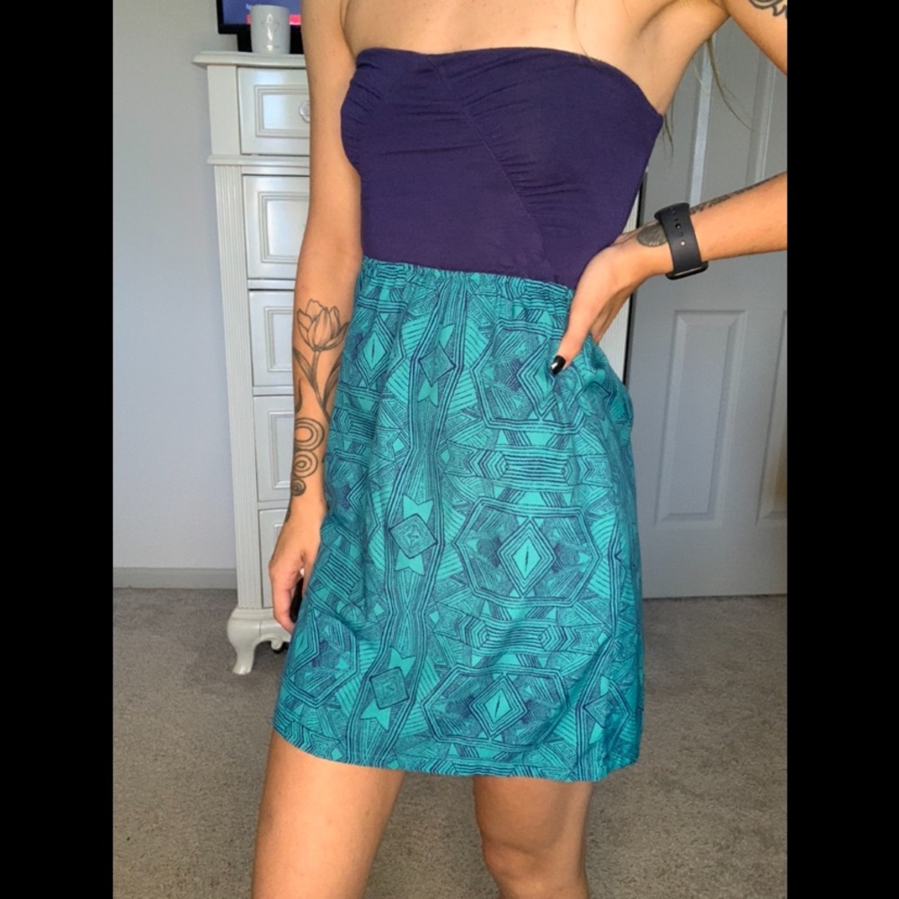 Roxy Blue/Teal Strapless Mini Dress